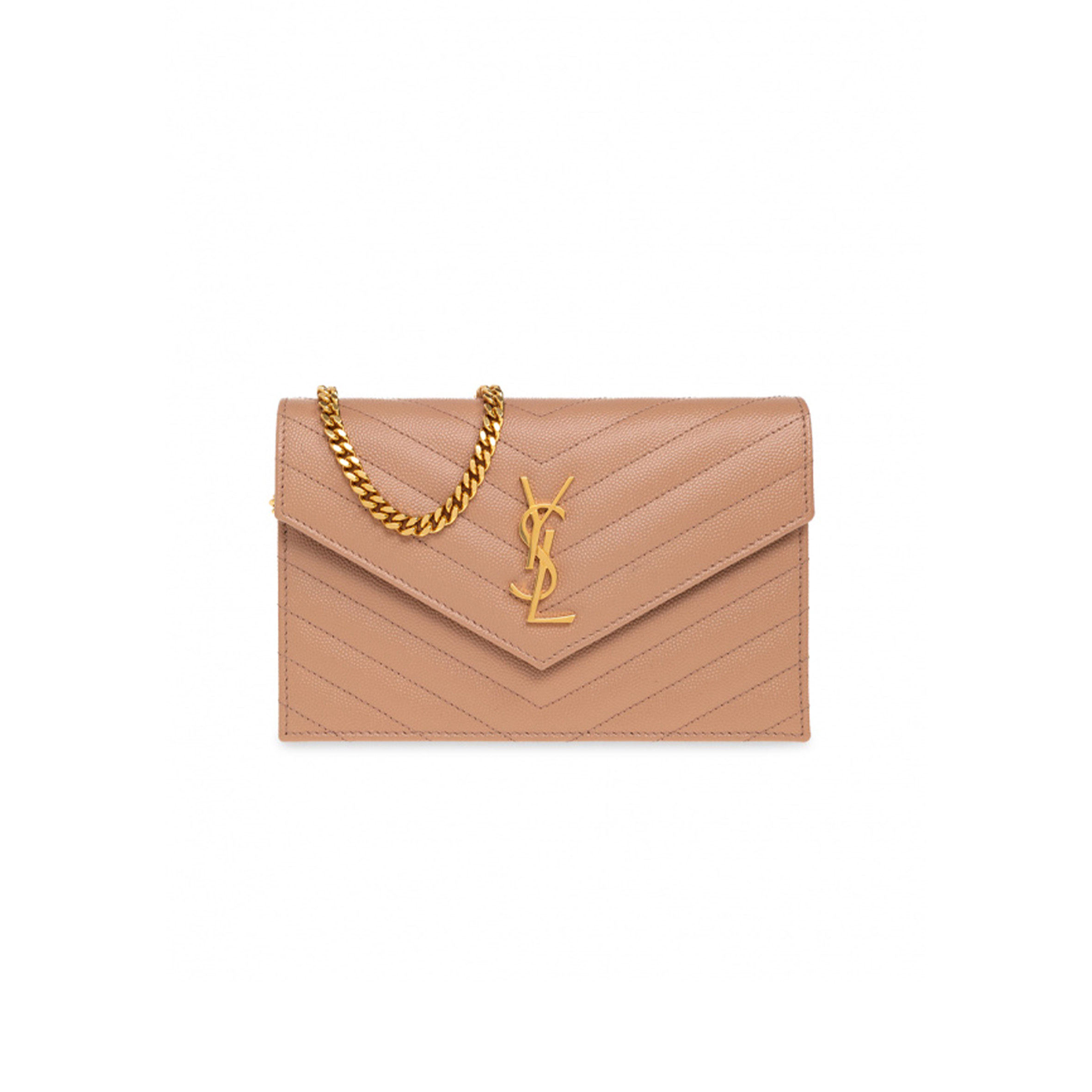 YSL CLASSIC CASSANDRE CHAIN WALLET IN GRAIN DE POUDRE LEATHER 377828BOW019830 (22.5*14*4cm)
